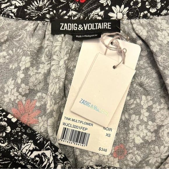 Zadig & Voltaire Tink Crepe Floral Black Top Blouse Long Sleeve Size XS NWT - Picture 7 of 10